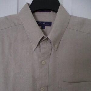 Alan Flusser Mens L/S Camel Tan Linen Button Down Casual Shirt-Size 17/35 or L